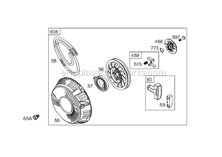 Flywheel Diagram and Parts List for 351447-1077-E1  Briggs and Stratton Engine